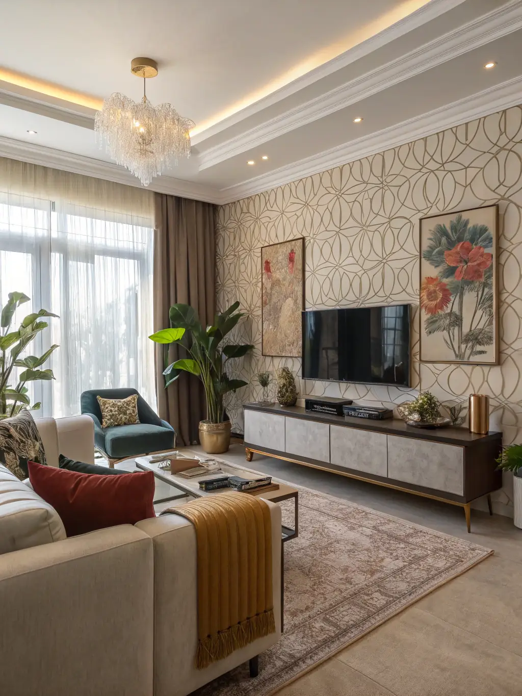 A renovated living room with modern decor and bright lighting, showcasing Hammer Properties Investments LLC's renovation and remodeling expertise.