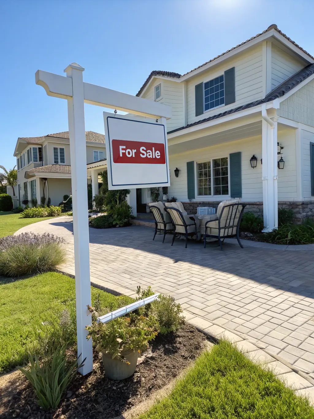 A newly renovated house with a 'For Sale' sign, showcasing the finished product and attracting potential buyers, representing Hammer Properties Investments LLC's property sales service.